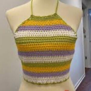 Zara Yellow and Green Sleeveless Crop Top